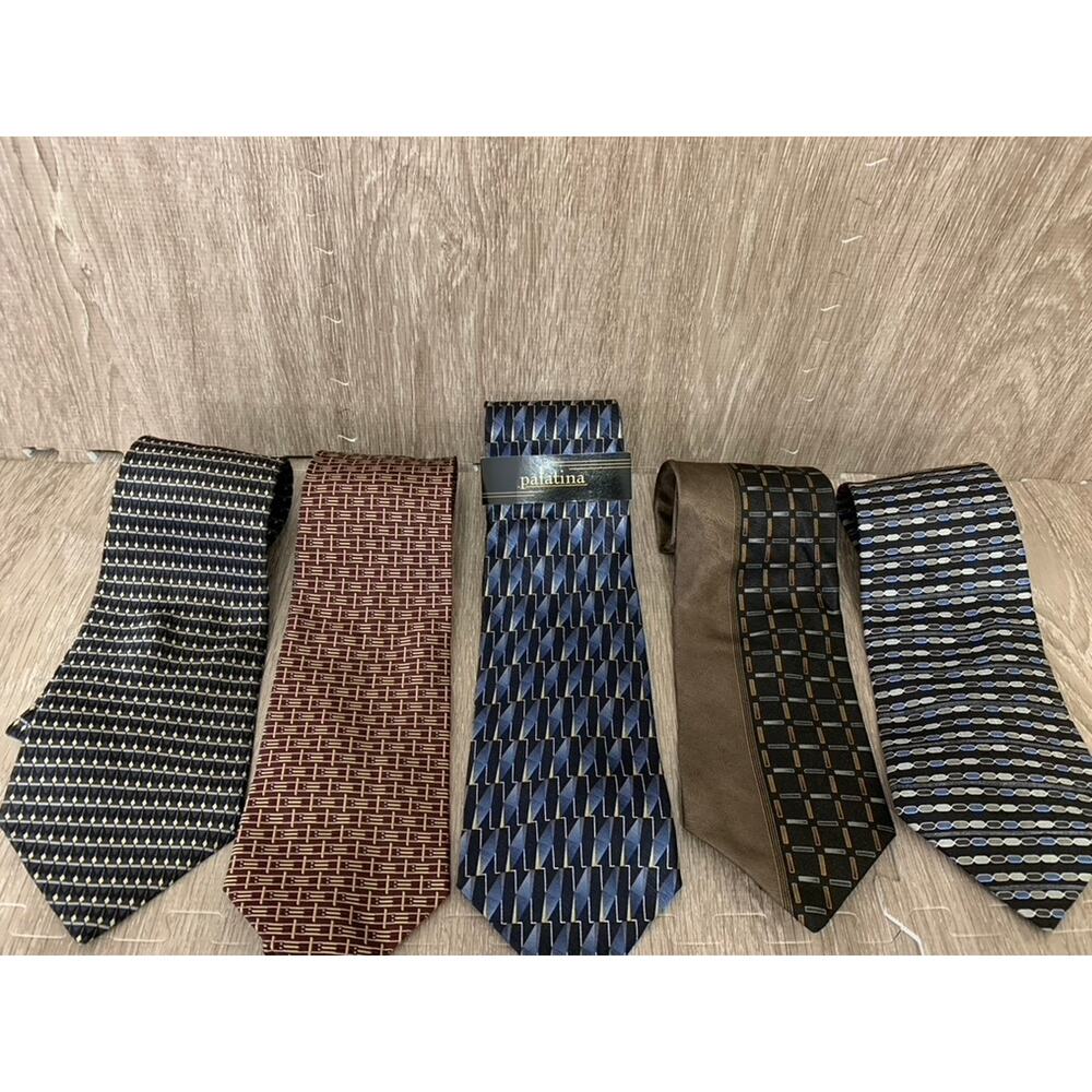 Set of 5 Palatina Vintage Men's Silk Necktie Collection Geometric
